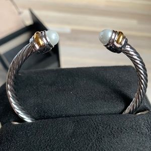 David Yurman Cable Bracelet in Sterling Silver with Pearls & 14K Yellow Gold